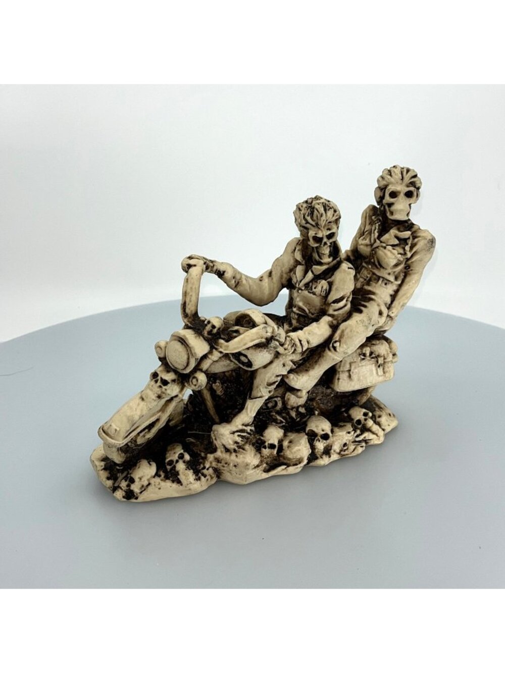 Rare Santa Muerte Viajera Figurine Antique Bone-Stained Biker Holy Death Chopper